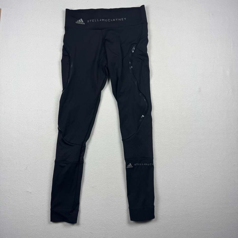 Adidas by Stella McCartney Black Athletic Leggings with Mesh and Piping Details